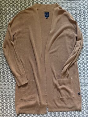 GAP Women’s Open-Front Long Cardigan — Camel Brown Size M